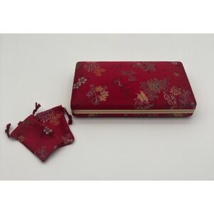 Vintage Red Floral Silk Brocade Jewelry Travel Case with Pouches